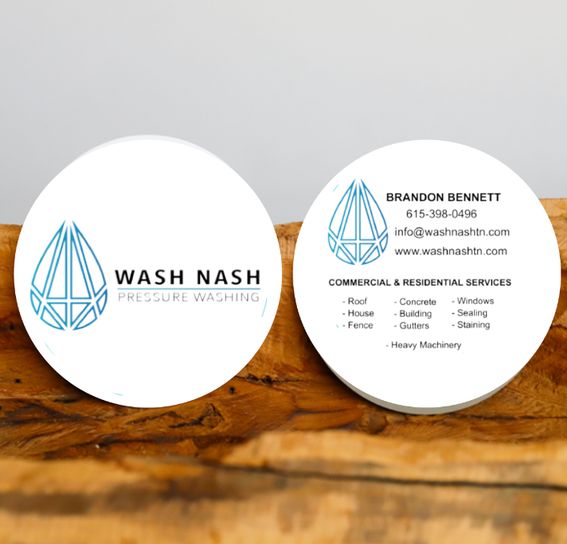Wash Nash TN round leave-behind cards on a wood surface