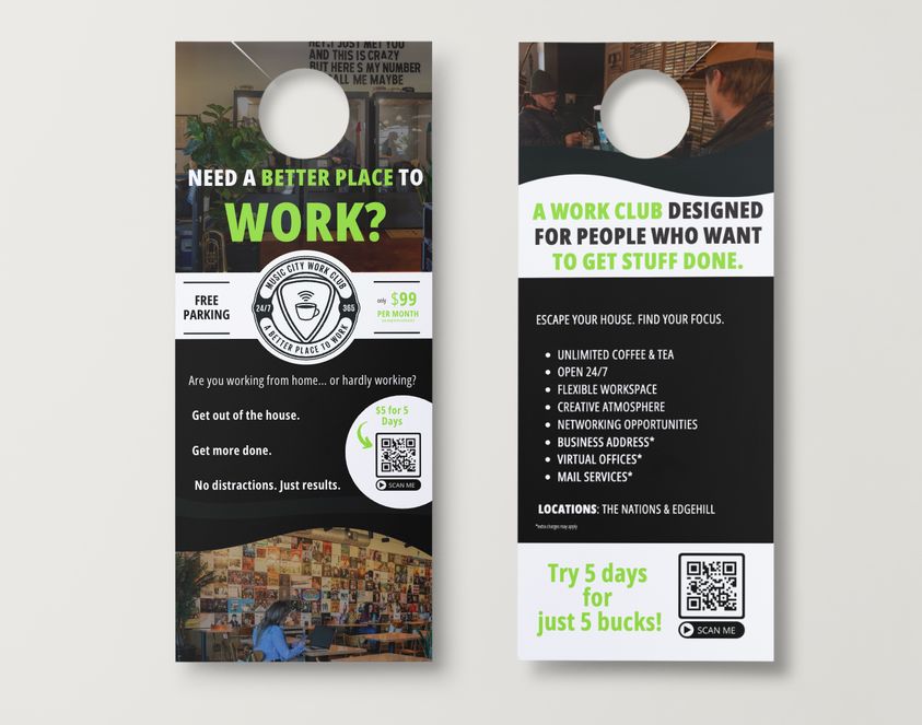 Door hangers for a coworking club membership campaign